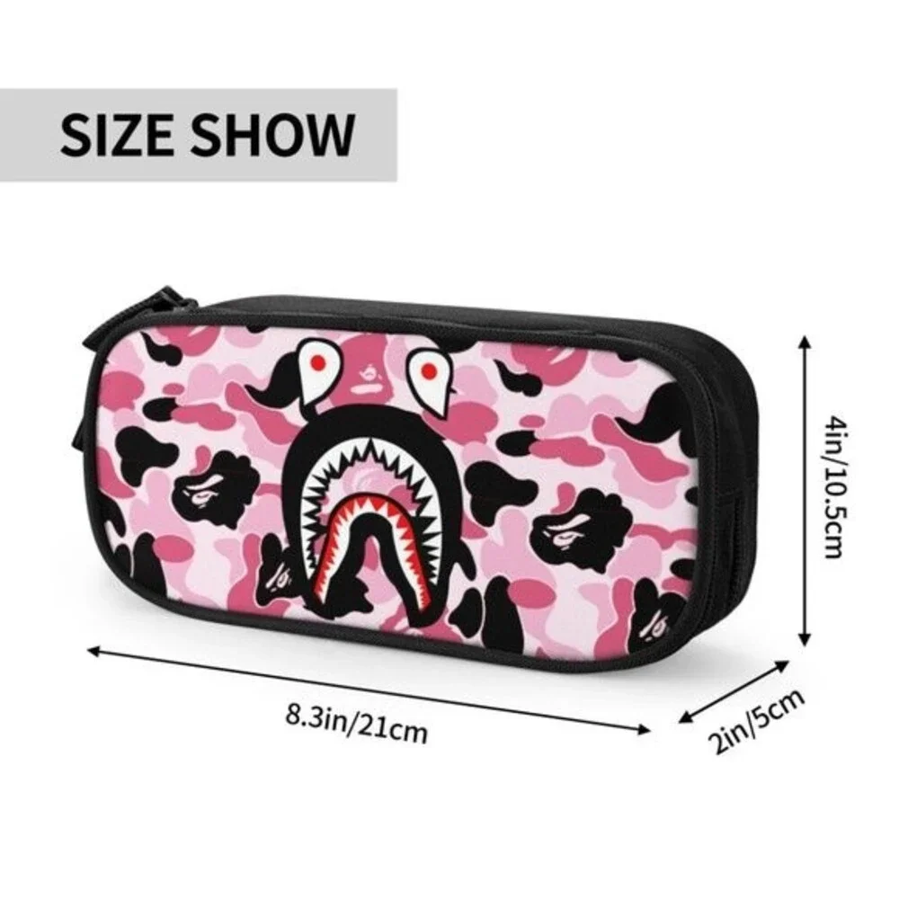 NWOT Camouflage Shark Camo Pencil Case for Boys Girls Kids Teen Pen Bag Box Pink